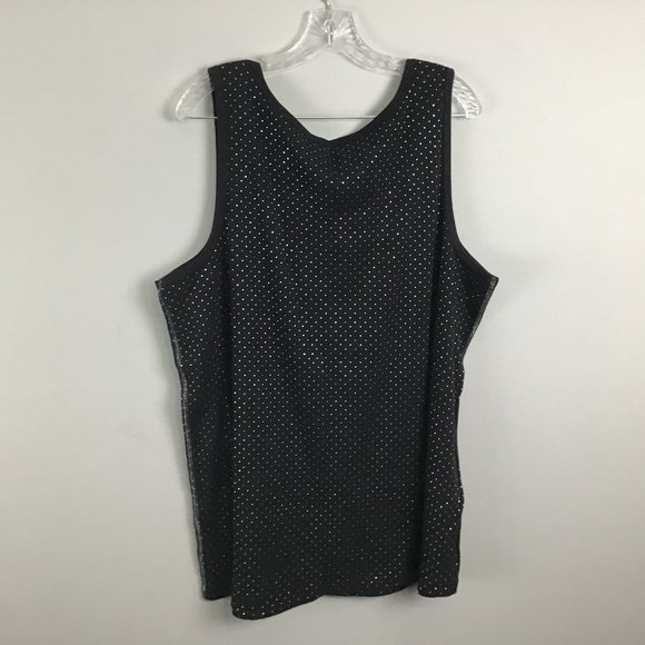 Women's Black Rib-Knit Silver Dots Scoop Neck Top - Picture 2 of 9